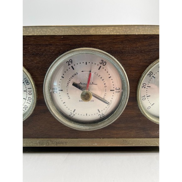 Vintage Airguide Brass Weather Station Mid Century Thermometer Hygrometer WORKS - Picture 3 of 8